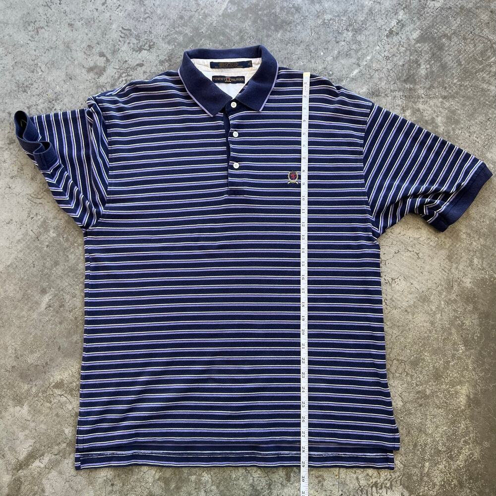 Tommy Hilfiger Vintage 90s Crest Polo Shirt Mens XL Navy Purple Stripe Cotton - Picture 6 of 7